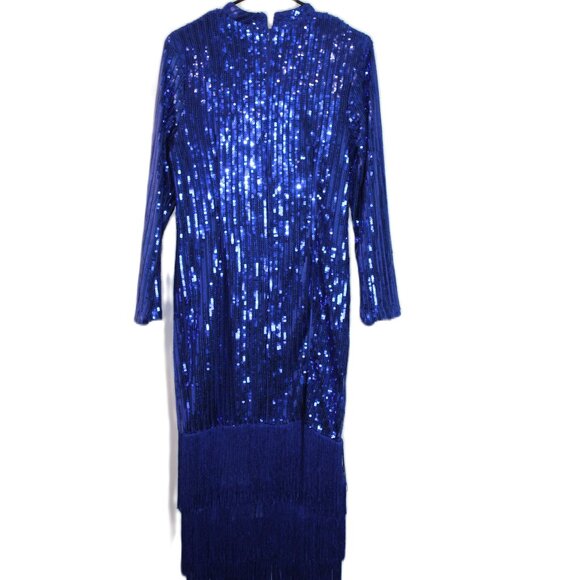 Coloiura Elegant Sequin Tassel Bodycon Midi Dress Blue Size Med - Picture 7 of 15